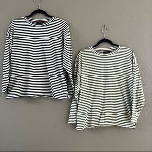 AYR The French Fry Striped Crewneck Long Sleeve Green & Navy Lot of 2 SZ M